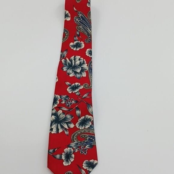 Stafford Neck Tie Red Paisley Floral Silk Pointed Mens - Picture 2 of 5